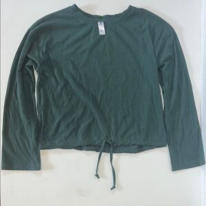Green Ribbed Long Sleeve Top